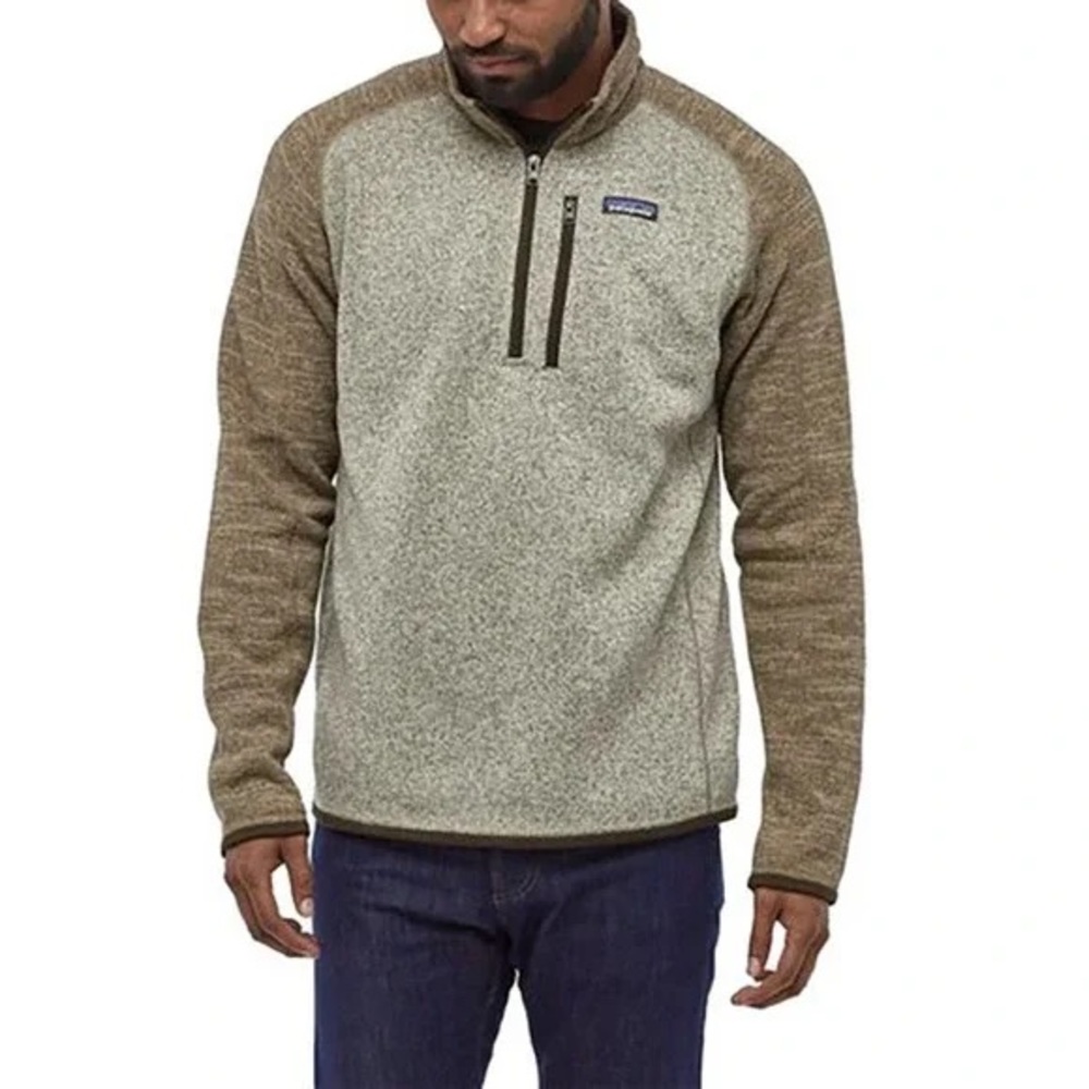 Patagonia Better Sweater Quarter Zip Fleece Bleached Stone Pale Khaki Two Tone.